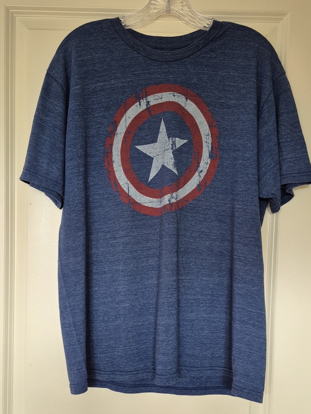 Marvel Men's Heather Blue Captain America Shield Graphic Tee